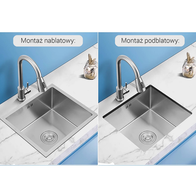 Zlewozmywak stalowy 37x45 inox + syfon GRATIS podblatowy, podwieszany