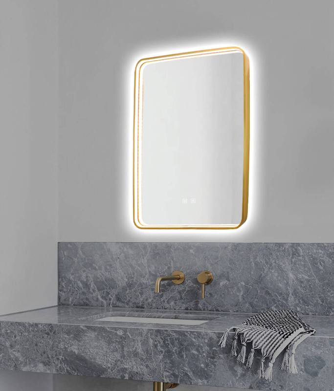 Lustro podświetlane LED 60x80 cm prostokątne w złotej ramie 1068RG