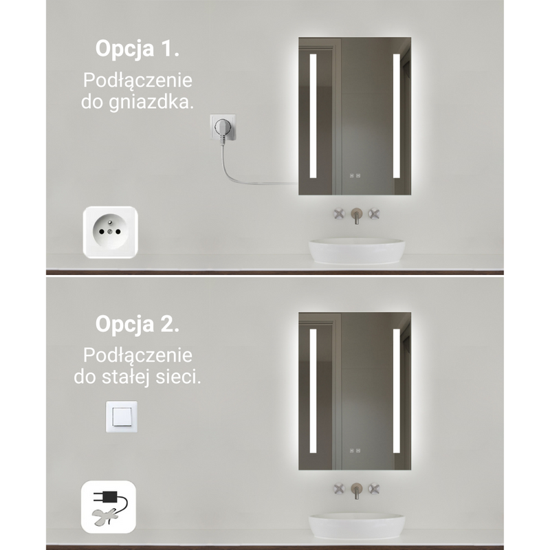 Lustro podświetlane LED 50x70 cm prostokątne H-1421