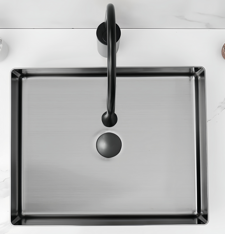 Umywalka stalowa nablatowa 50x35 czarna/grafitowa + korek KLIK KLAK