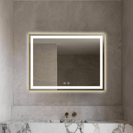 Lustro podświetlane LED 80x60 cm prostokątne J07 złota ramka