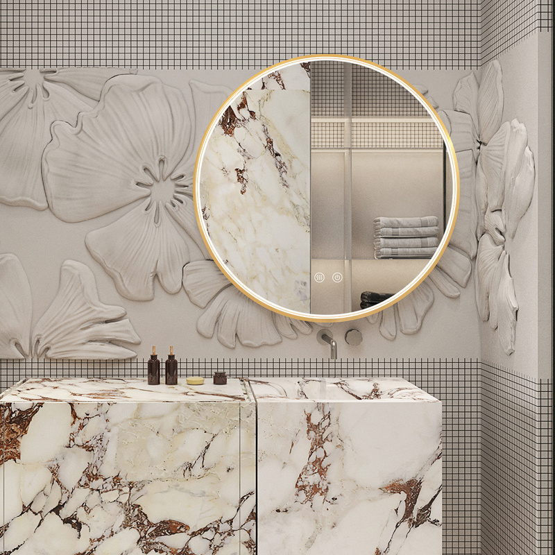 Lustro podświetlane LED 70 cm okrągłe H-2051G ze złotą ramą