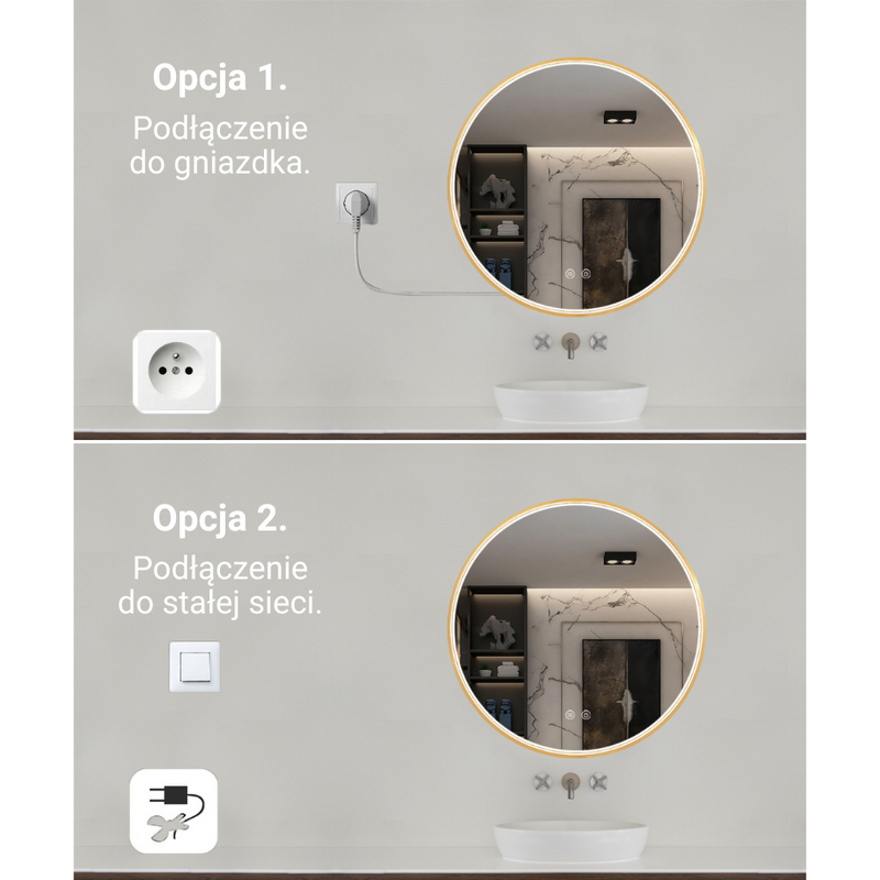 Lustro podświetlane LED 70 cm okrągłe H-2051G ze złotą ramą