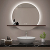 Lustro z półką podświetlane LED 60 cm okrągłe z półką drewnianą J490
