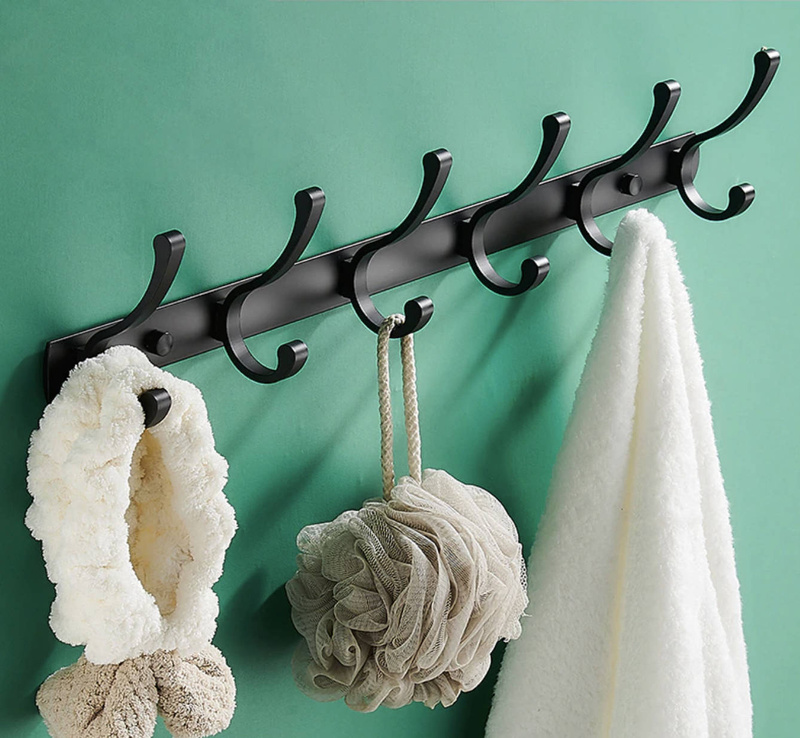 Wieszak łazienkowy FLOW czarny matowy 6-uchwytowy