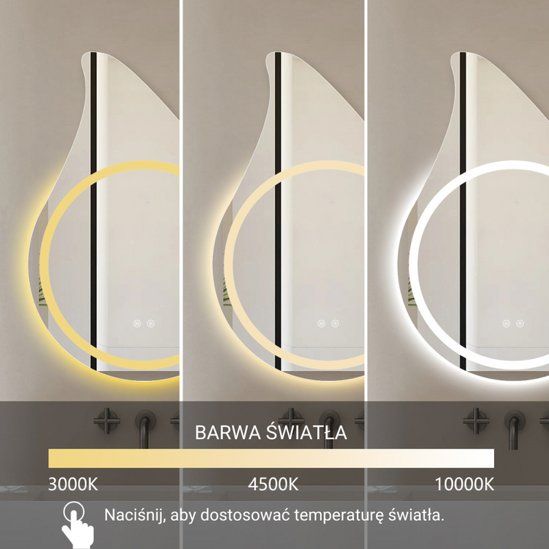 Lustro podświetlane LED dekoracyjne asymetryczne 60x85 cm w kształcie kropli łezki J3010