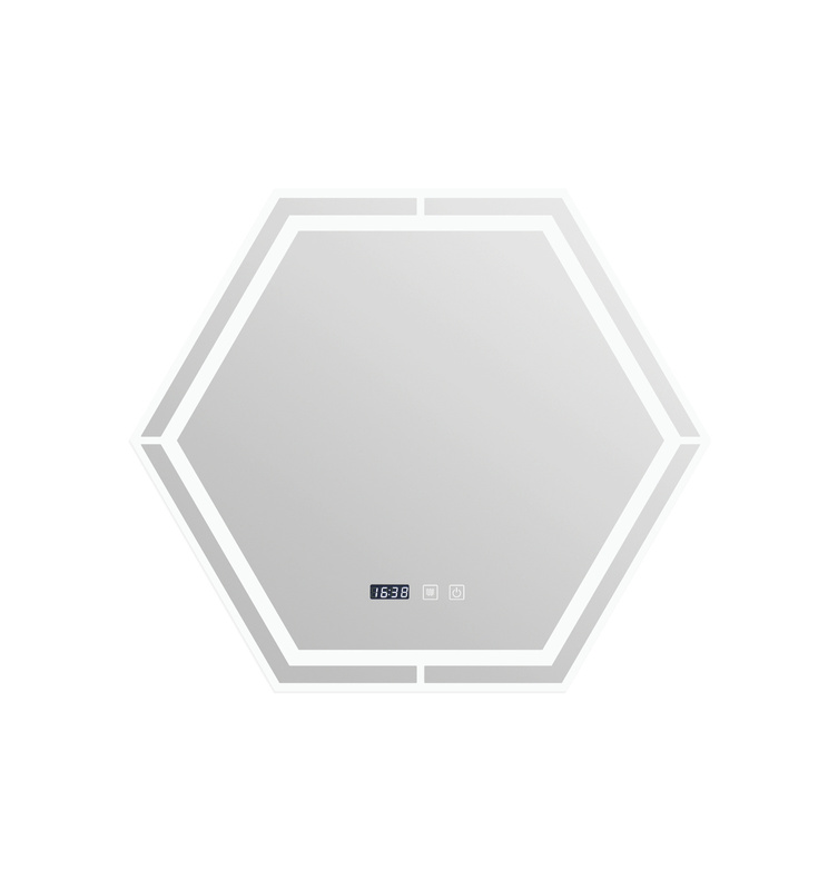 Lustro podświetlane LED 70x70 cm sześciokątne + zegar J3053