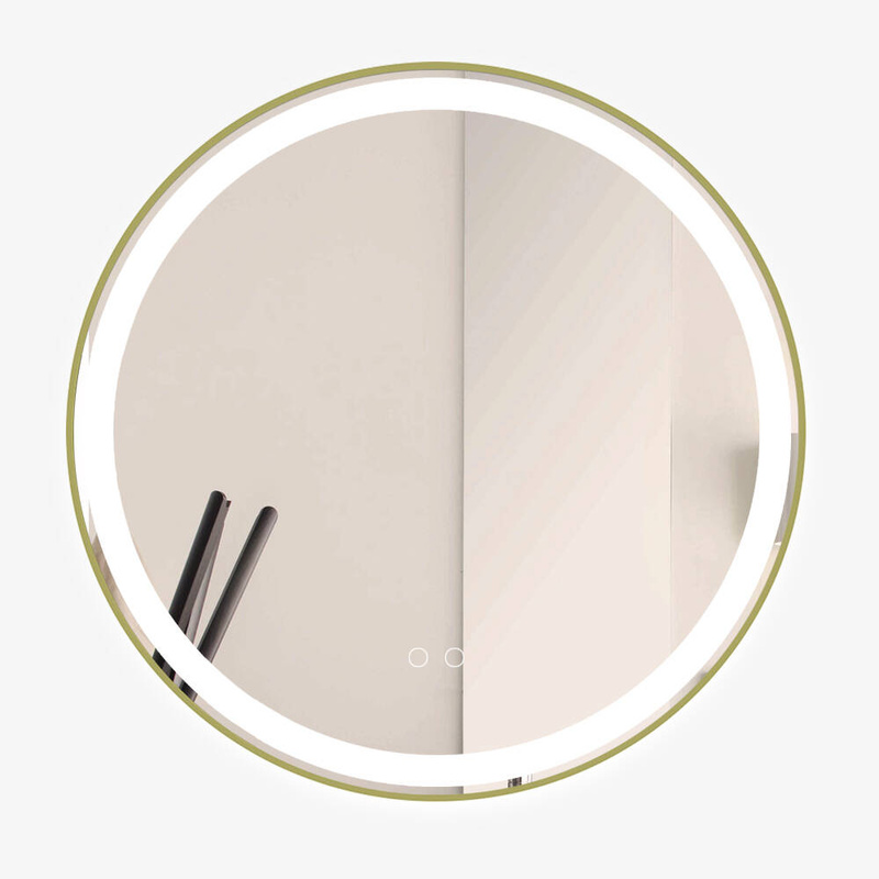 Lustro podświetlane LED 70 cm okrągłe J126 ze złotą ramą