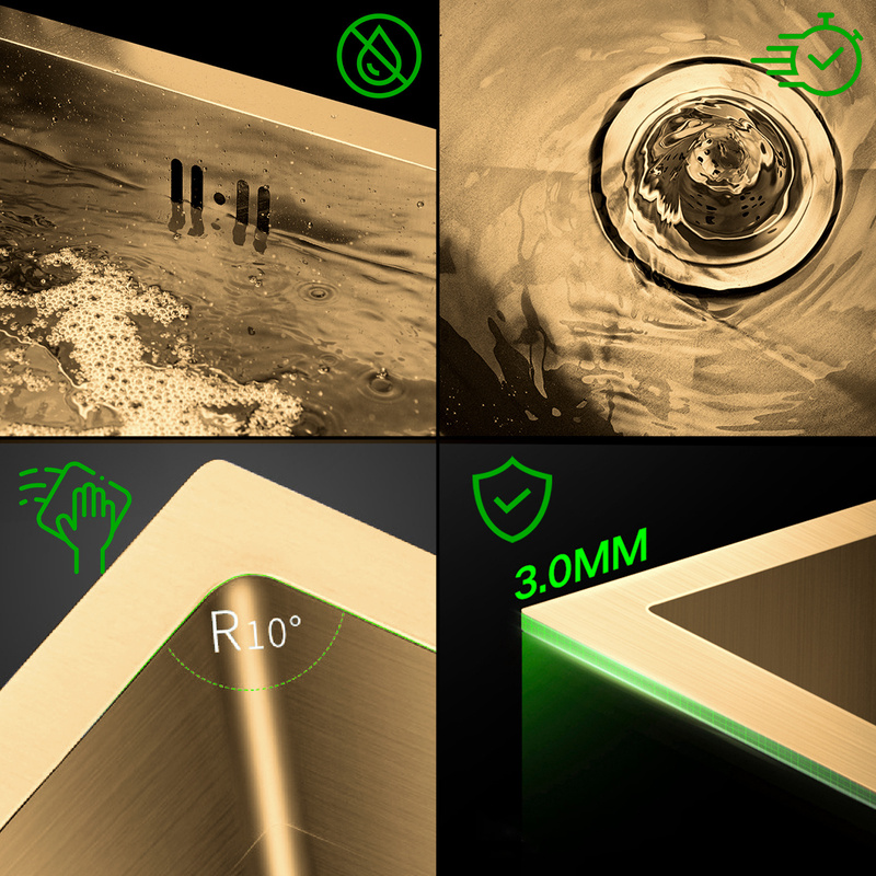 Zlewozmywak stalowy 74x44 złoty + syfon GRATIS podblatowy, podwieszany