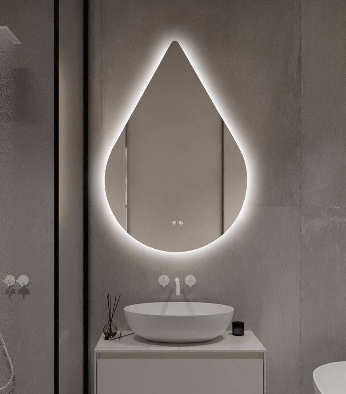 Lustro łazienkowe podświetlane LED asymetryczne dekoracyjne 60x90 cm w kształcie kropli łezki J3009