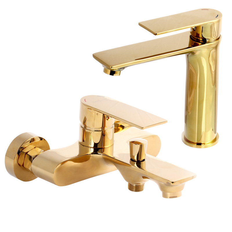 Zestaw złotych baterii łazienkowych