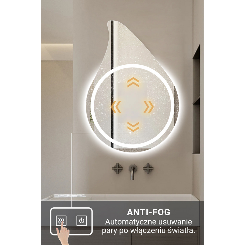 Lustro podświetlane LED dekoracyjne asymetryczne 60x85 cm w kształcie kropli łezki J3010