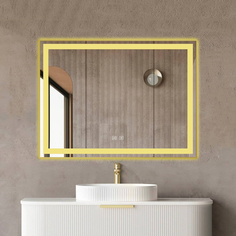 Lustro podświetlane LED 80x60 cm prostokątne J07 złota ramka
