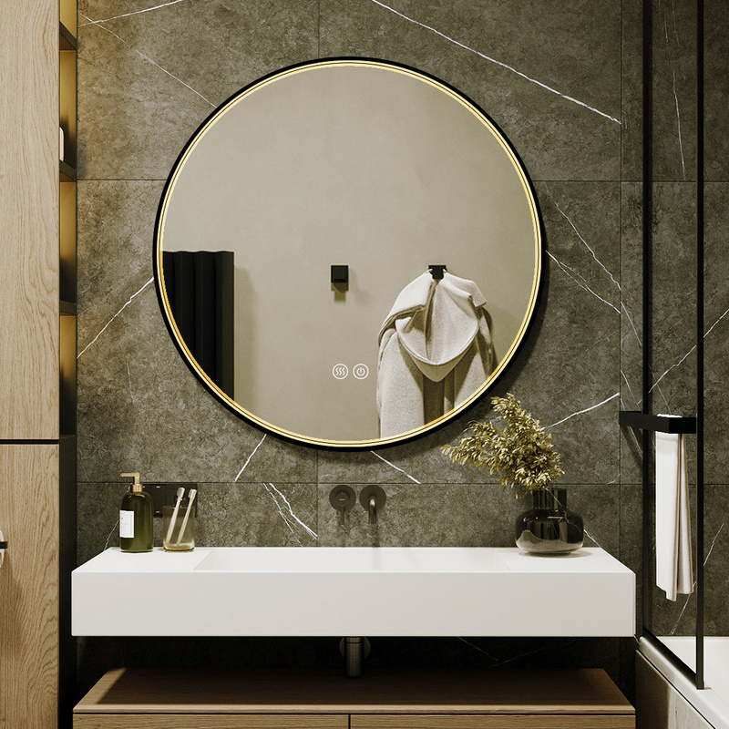 Lustro podświetlane LED 70 cm okrągłe H-2051B z czarną ramą