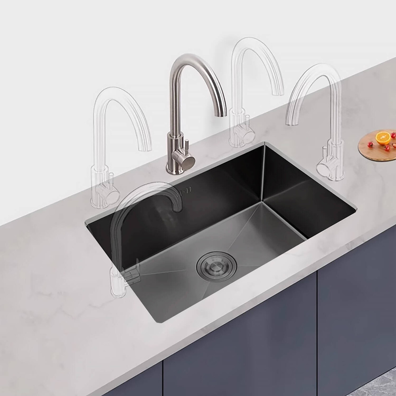 Zlewozmywak stalowy 49x44 czarny + syfon GRATIS podblatowy, podwieszany