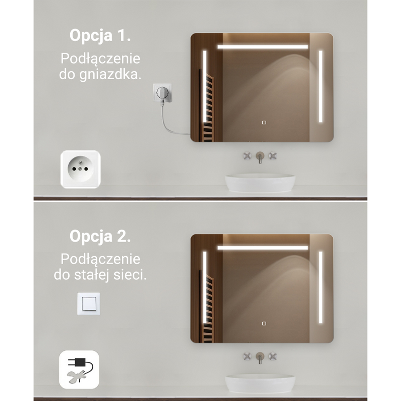 Lustro podświetlane LED prostokątne 70x50 cm H-1108