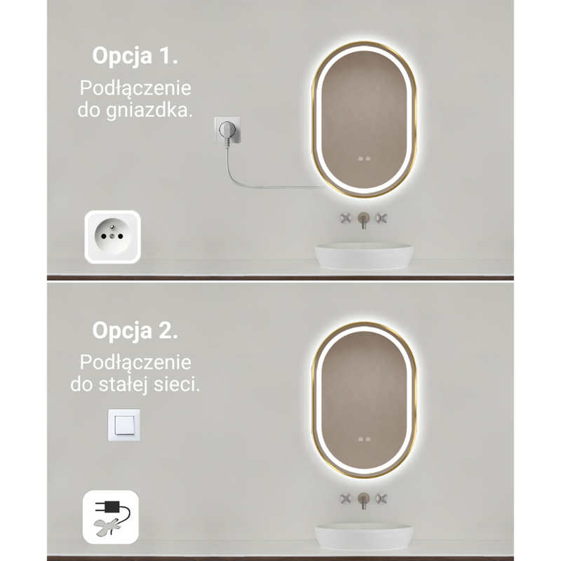 Lustro podświetlane LED 50x75 cm owalne w złotej ramie J3320G