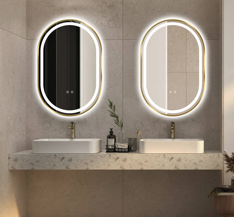 Lustro podświetlane LED 50x75 cm owalne w złotej ramie J3320G