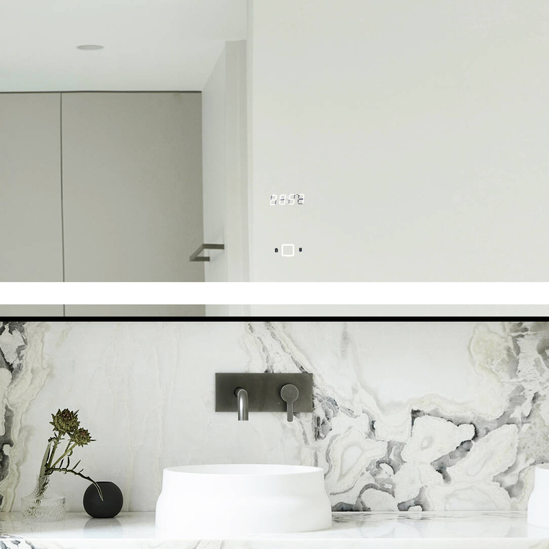 Lustro podświetlane LED 80x60 cm prostokątne w czarnej ramie + zegar J30