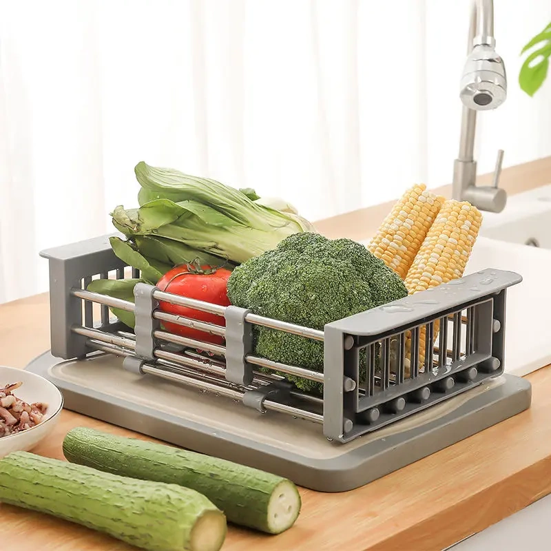 Koszyk teleskopowy do zlewozmywaka wkładka ociekowa na naczynia uniwersalny szary