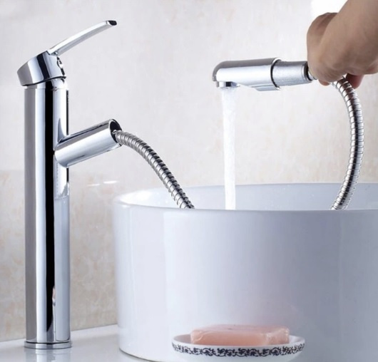 Bateria umywalkowa z wyciąganą wylewką nablatowa wysoka CANO