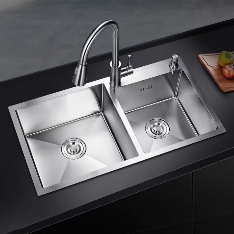 Zlewozmywak stalowy dwukomorowy 78x45 inox + syfon GRATIS