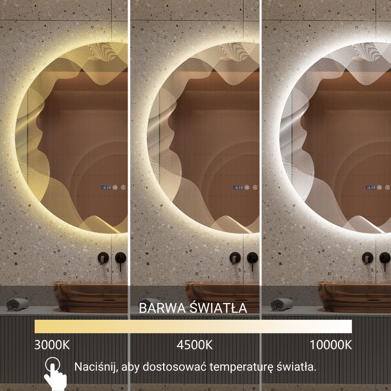 Lustro podświetlane LED dekoracyjne 80 cm okrągłe + zegar J177