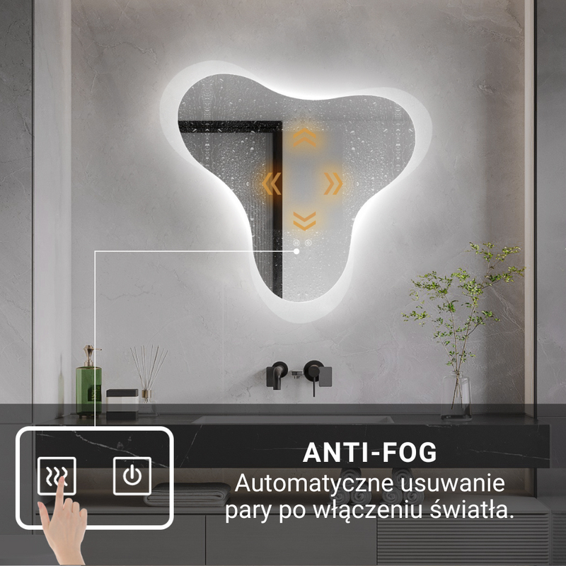 Lustro podświetlane LED asymetryczne dekoracyjne 80x77 cm nieregularne J3055