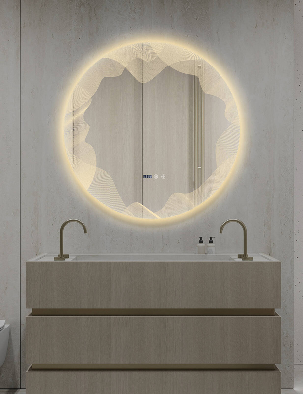 Lustro podświetlane LED dekoracyjne 80 cm okrągłe + zegar J177