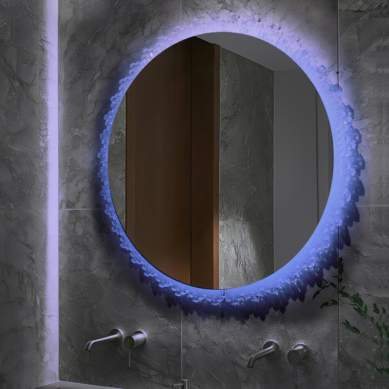 Lustro podświetlane LED 70 cm okrągłe H-2061 z ozdobną podświetlaną ramą RGB