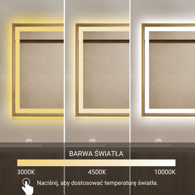 Lustro podświetlane LED 80x60 cm prostokątne w złotej ramie J127