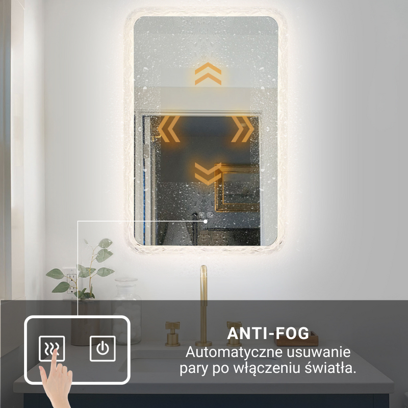 Lustro podświetlane LED dekoracyjne 64x98 cm prostokątne w ozdobnej ramie H-1404