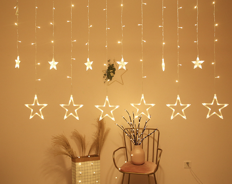 Lampki świąteczne kurtyna gwiazdki gwiazdy 3m 12V-240V ciepły biały