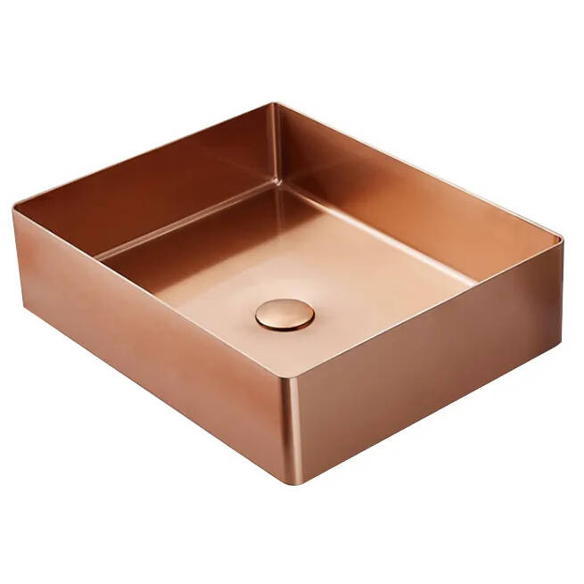 Umywalka stalowa nablatowa 50x35 miedziana rose gold + korek KLIK KLAK