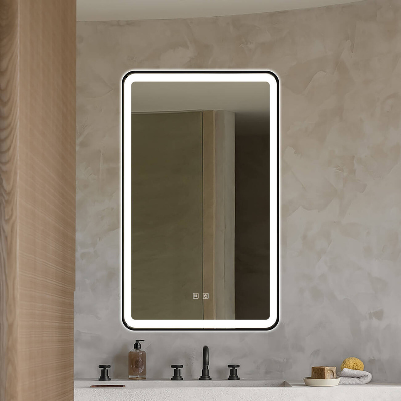 Lustro podświetlane LED 60x100 cm prostokątne w czarnej ramie J38