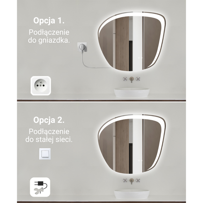 Lustro podświetlane LED asymetryczne dekoracyjne 70x80 cm nieregularne J510