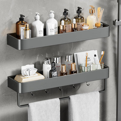 Półka łazienkowa wisząca szara LOFT 50cm z wieszakiem