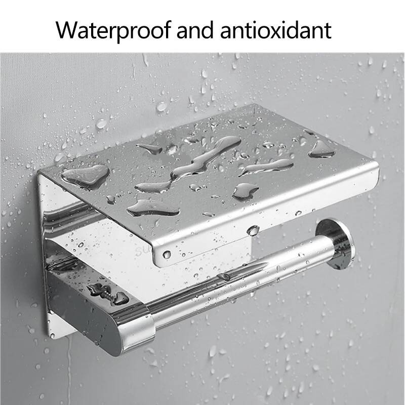 Uchwyt na papier toaletowy z półką na telefon STAL