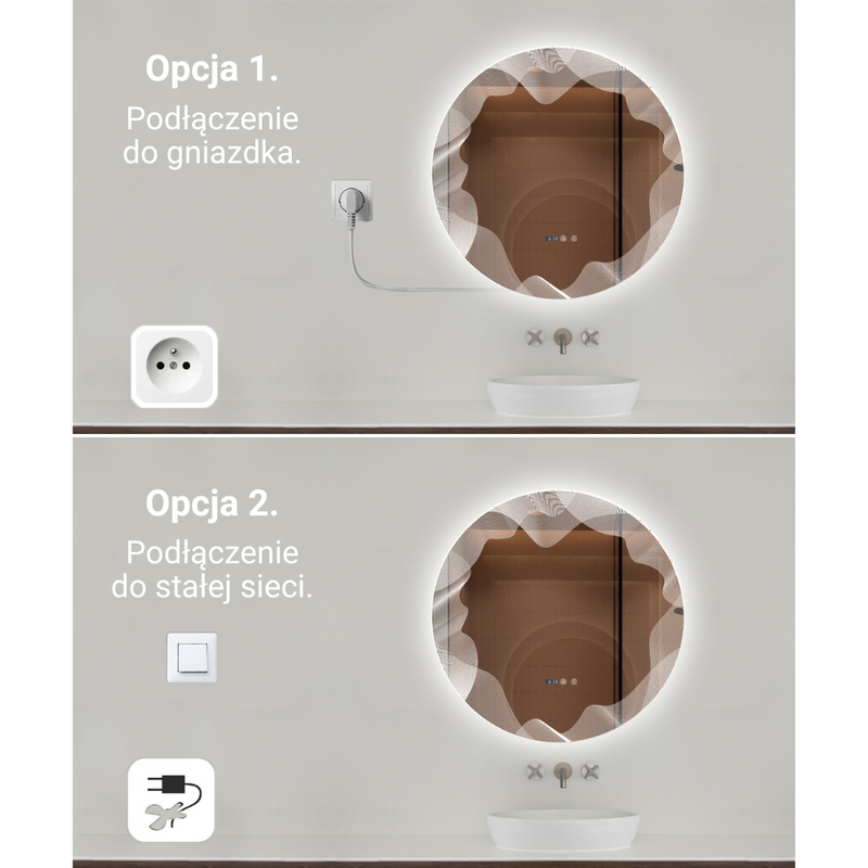 Lustro podświetlane LED dekoracyjne 80 cm okrągłe + zegar J177