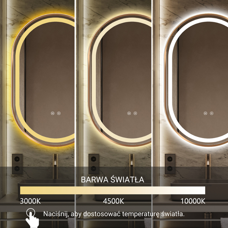 Lustro podświetlane LED 50x75 cm owalne w złotej ramie J3320RG