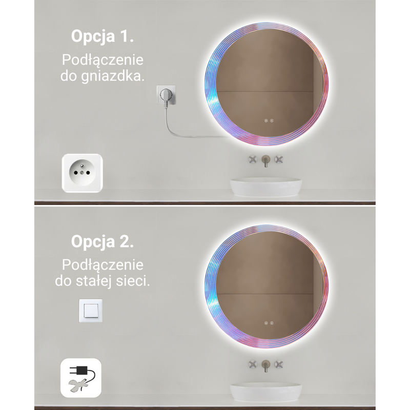 Lustro podświetlane LED 70 cm okrągłe H-2055 z wielokolorową ramą