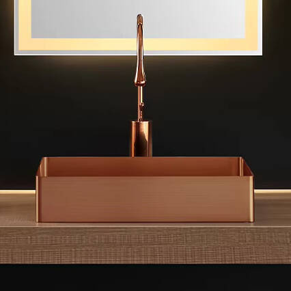 Umywalka stalowa nablatowa 50x35 miedziana rose gold + korek KLIK KLAK