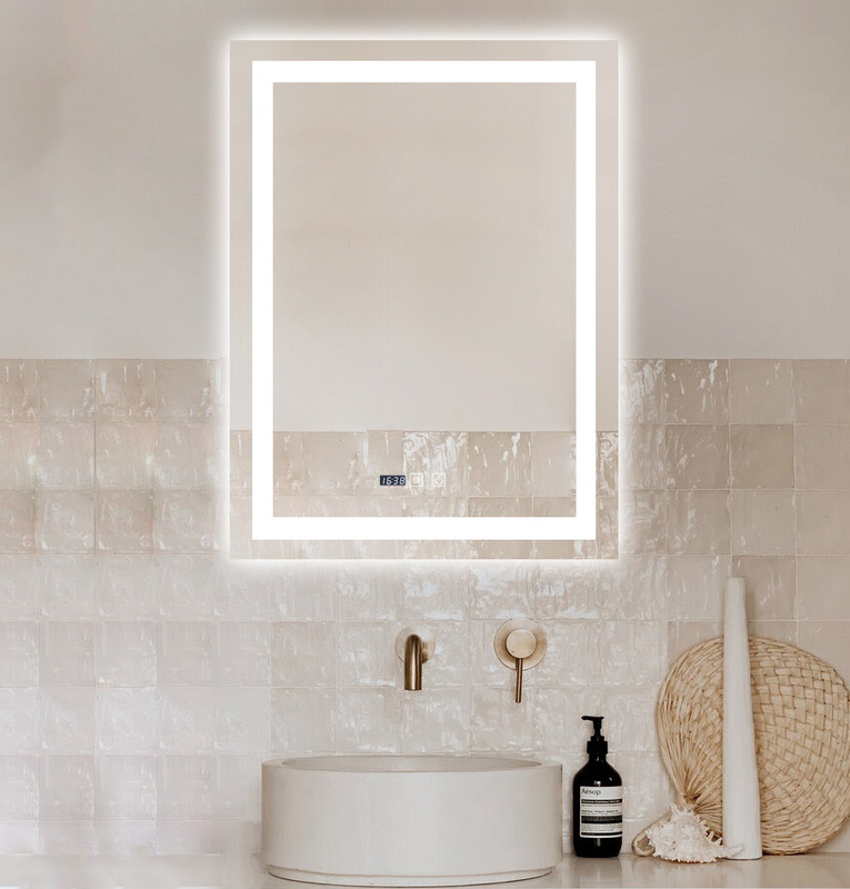 Lustro podświetlane LED 60x80 cm prostokątne J109 + zegar