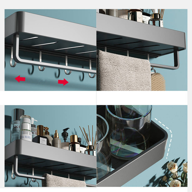 Półka łazienkowa wisząca szara LOFT 50cm z wieszakiem