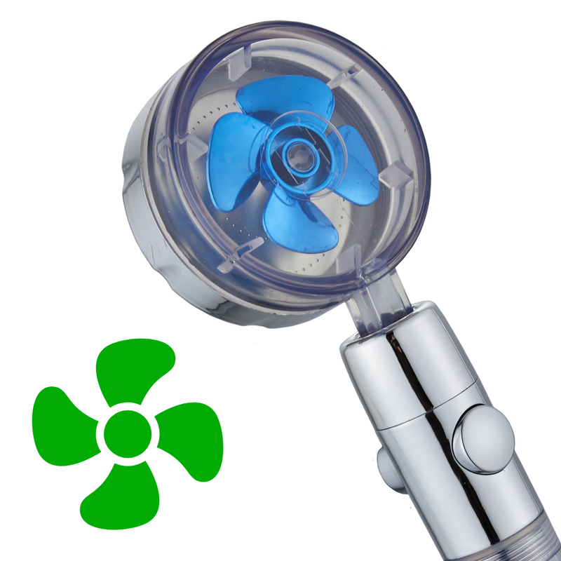 Słuchawka prysznicowa TURBO EKO z turbiną wentylatorem niebieska