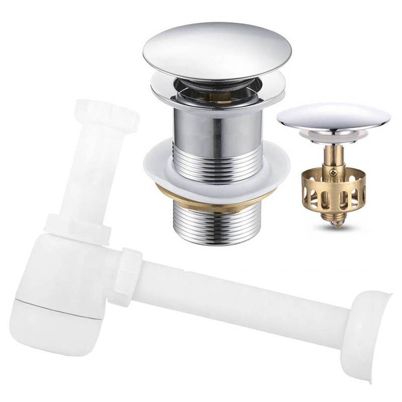 Zestaw syfon umywalkowy + korek do umywalki bez przelewu z sitkiem