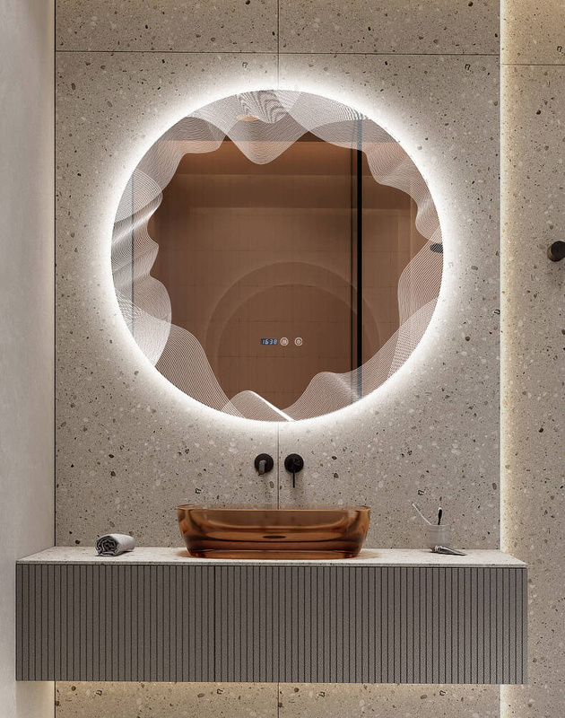 Lustro podświetlane LED dekoracyjne 80 cm okrągłe + zegar J177