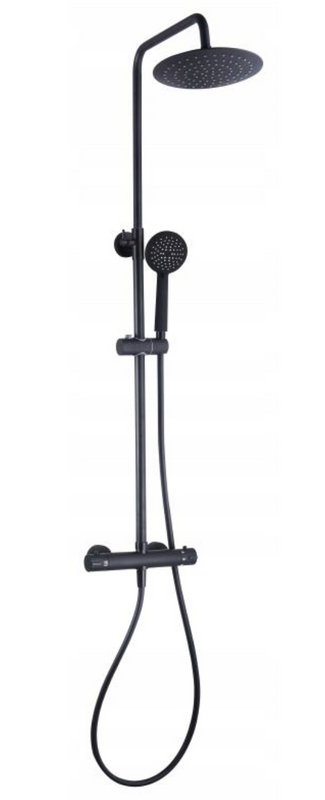 Zestaw czarna bateria prysznicowa termostatyczna z deszczownicą PARMA
