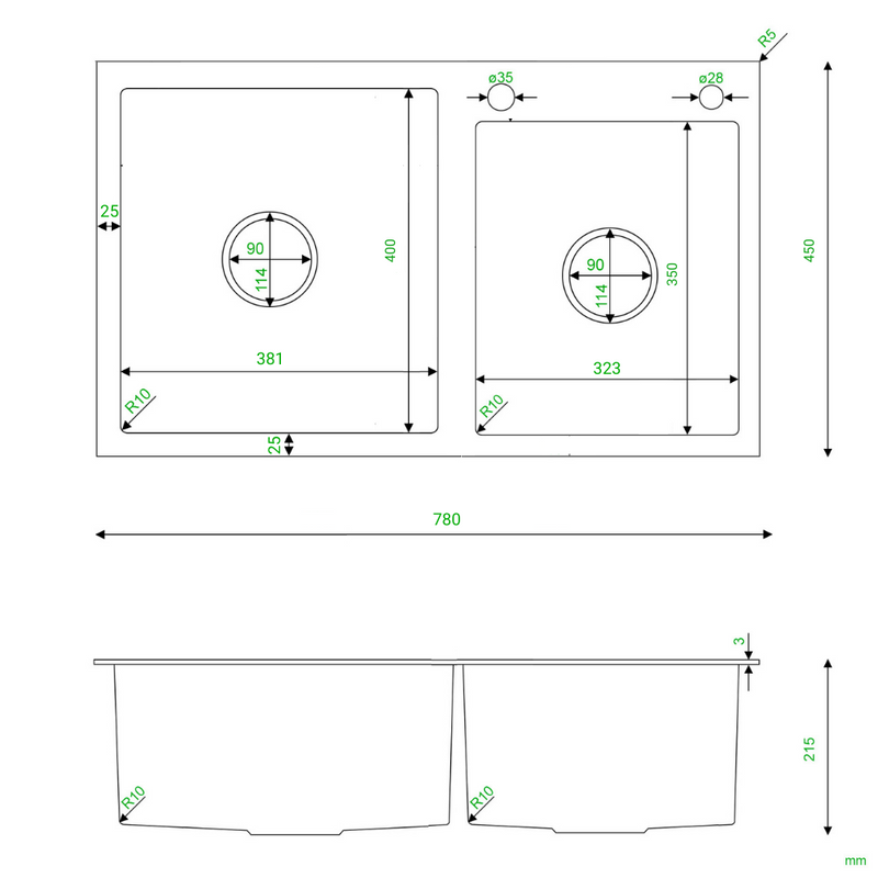 Zlewozmywak stalowy dwukomorowy 78x45 złoty + syfon GRATIS