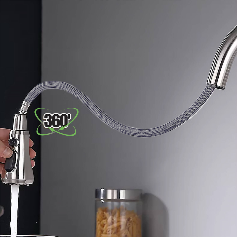 Wąż nylonowy do baterii kuchennej z obrotową końcówką szary